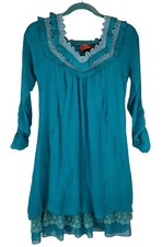 Urban Mango Dress/ Tunic  Sea Blue Tiered, Lace, Gathered Sleeves, lined SZ S