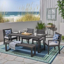 Eric Outdoor 6-Seater Acacia Wood Dining Set with Bench