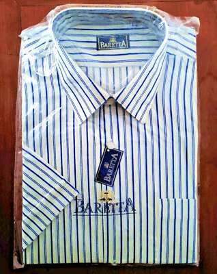 CHEMISE Vintage blanche à rayures bleues "Baretta" (42) 80's 1980 - Photo 1/3