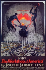 WORKSHOP OF AMERICA INDUSTRY STEEL MILL CHICAGO SOUTH SHORE VINTAGE POSTER REPRO