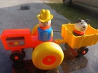 Vintage Fisher Price Little People Family Farm TRACTOR CART FARMER and dog
