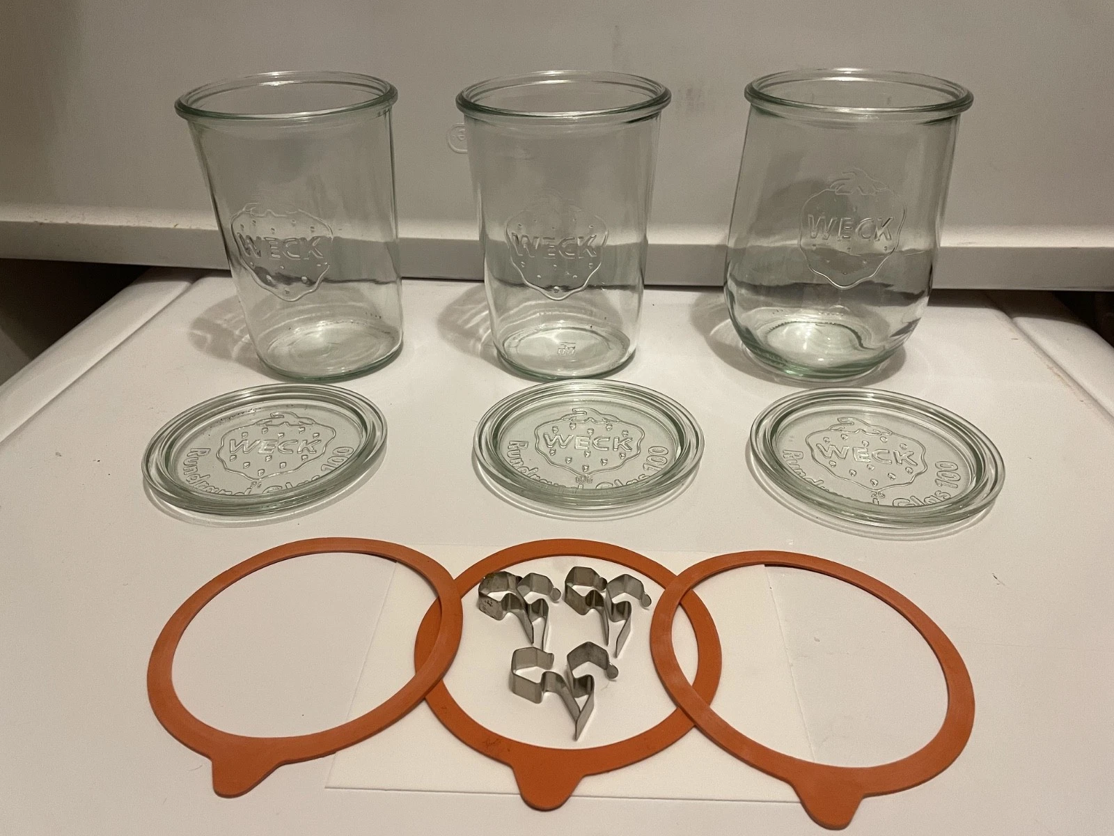 Set of 2 WECK 743 & 1 of 745 1 L Tulip Glass Storage Jars Wide Mouth