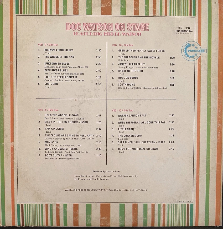 Doc Watson Ft Merle Watson/Doc Watson On Stage - 12" 2 LP/ Folk/ Bluegrass Vinyl - Image 2 of 4