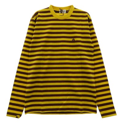A BATHING APE Baby Milo Border Long Sleeve TShirt Yellow S Excellent