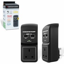 Monster Power Core 100 Surge Protected Socket with 2 USB Charging Ports, Black