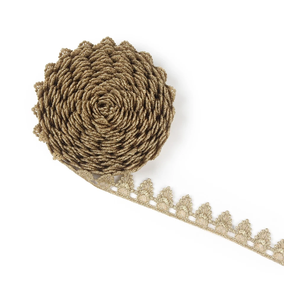 Tela de costura decorativa vintage de encaje bordada dorada de 5 yardas Foto 4 de 4