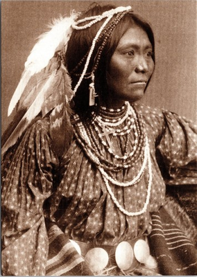 #ad Apache Native American Indian Girl Postcard Tonto Apache Costume Feathers $14.95