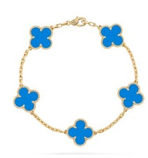 VAN CLEEF ARPELS 18K Yellow Gold 5 Motif Blue Agate Vintage Alhambra Bracelet