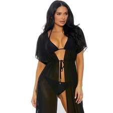 Halter Bikini Set String Side Ties Swim Coverup Long Length Black 449708 Medium