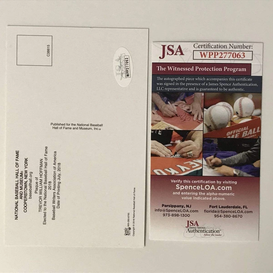 Placa postal autografiada/firmada del Salón de la Fama Trevor Hoffman HOF certificado de autenticidad JSA automática Foto 2 de 2