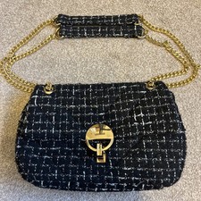 Evening Bag Gold Chain Handle Black Silver Material Design 