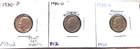 1980-P MINT STATE / 1980-D FINE / 1980-S HIGH END PROOF ROOSEVELT DIMES