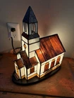 Tiffany Style Lamp Stained Glass Church Table Light Vintage Collectible