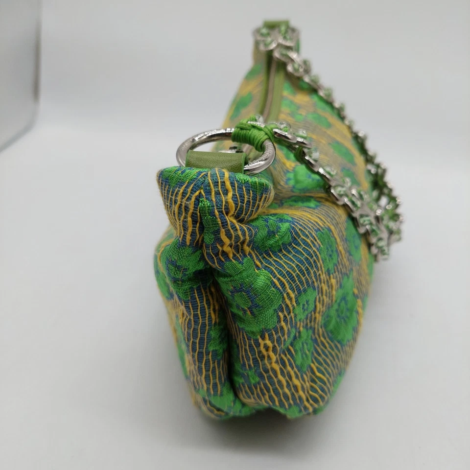 Elliott Lucca Handbag Green Floral Metal Beaded strap Read - Image 3 of 4