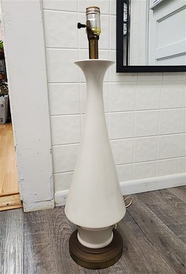 Vintage MCM Lg. 25'' Ceramic Retro Pottery Table Lamp Funky Tan White Ivory