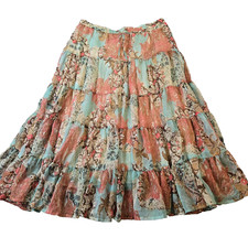 Rampage Junior's Midi Tiered Flare Gauze Skirt Lined Pull On Elastic Waist 13