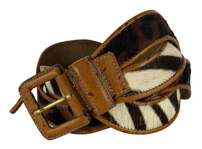New Gianfranco Ferre GFF Auth 80 cm 32 in Ostrich Leather Braided Pony Hair Belt