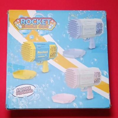 Rocket Bubble Gun 69 Hole Foaming Toy Blue Upgrade Lighting Effects Ages 3+