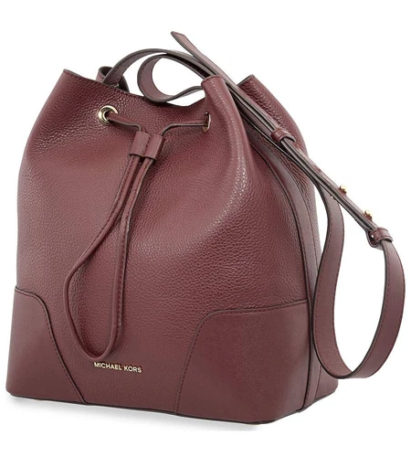 Michael Kors Cary Pebbled Leather Bucket Bag Handbag Purse- Oxblood, NEW