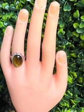 Vintage Tiger Eye Sterling Silver Ring Smooth Bezel Set Hand Crafted Signed