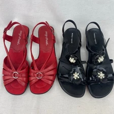 Easy Spirit Easy Street Comfort Strappy Heels Black Red Silver Cushioned 8M