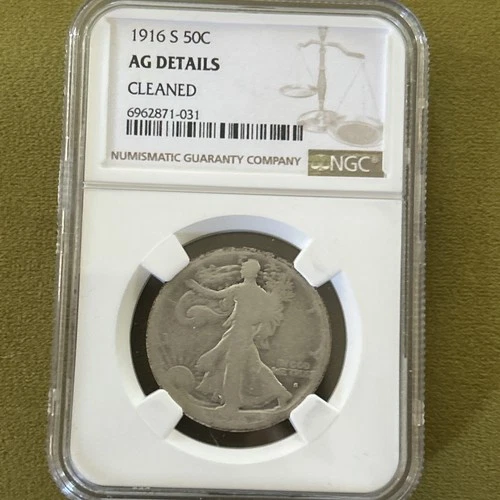 1916 S 50C NGC AG DETAILS 1916-S WALKING LIBERTY HALF DOLLAR SILVER 50c