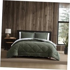 - King Comforter Set, Solid Microsuede Bedding with a Plaid Ultra-Plush Faux