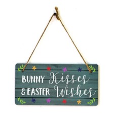Bunny Kisses  Easter Wishes 5x10 Hanging Wall or Door Sign  Funny Religious