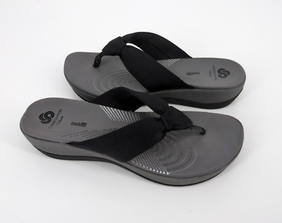 CLARKS Women's Cloudsteppers Arla Kaylie Black Gray Flip Flops SIZE 10 Comfort