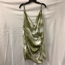 Prettylittlething Womens Dress Khaki Tie Dye Cowl Ruched Front Bodycon Size 16