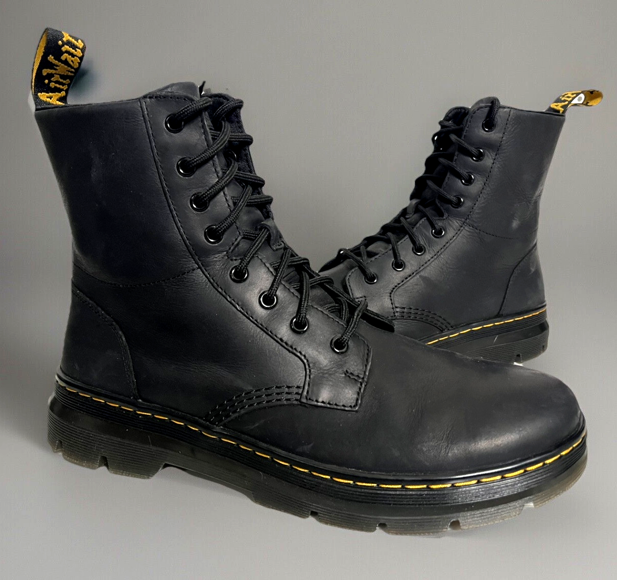 Nice! Dr. Martens Men’s 12 Combs Leather 8-Eye Lace Up Combat Boots - Black