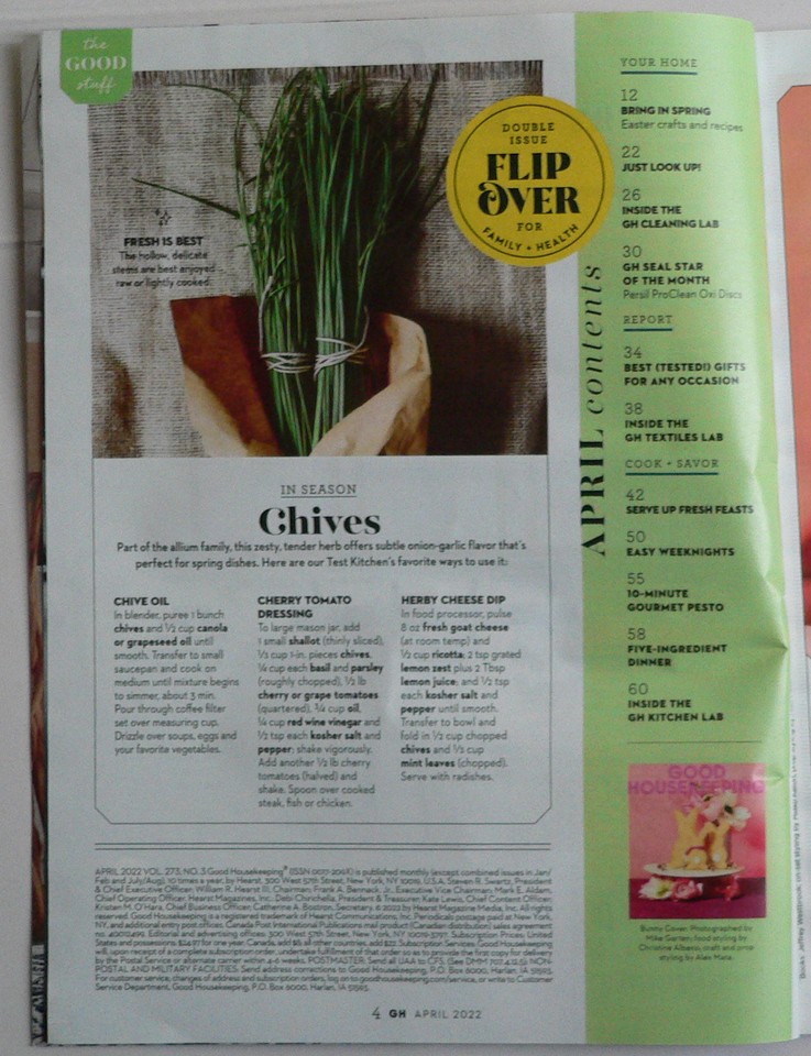 magazine, Good Housekeeping April, 2022, double issue, volume 273 no. 3