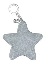 VICTORIA'S SECRET STAR POUCH KEYCHAIN COIN PURSE SILVER SPARKLE LOGO GLITTER NWT