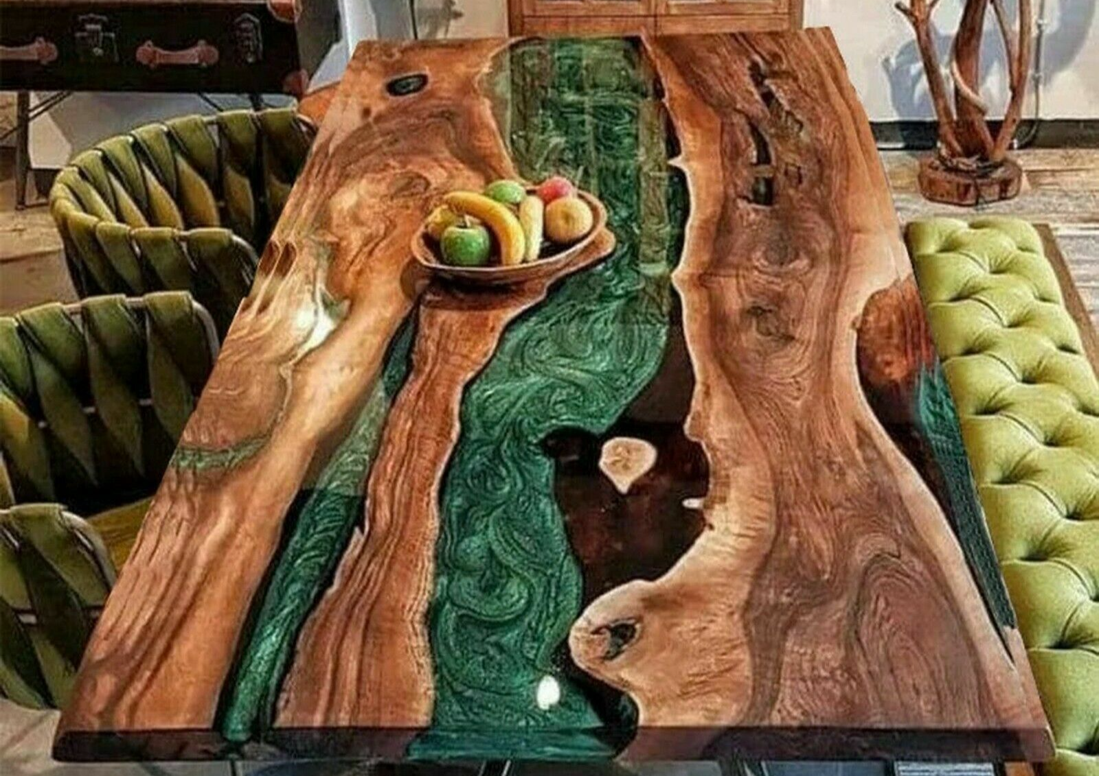 River Table with Wooden Slabs and Resin