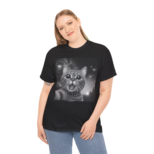 Funny Cat Selfie with UFOs Awesome Cat Lover Gift Unisex T-Shirt - 第 10/17 張圖片