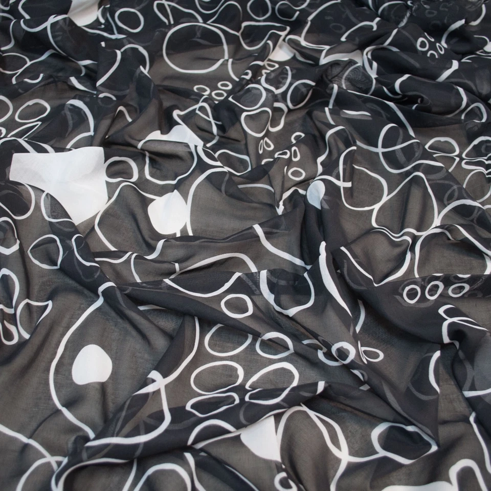 Tela de muselina viscosa de diseñadores. Blanco y negro Made in Italy. Precio por 1m. Foto 2 de 4