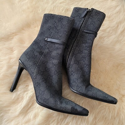 Gucci Monogram Canvas Boots SZ 7 Black