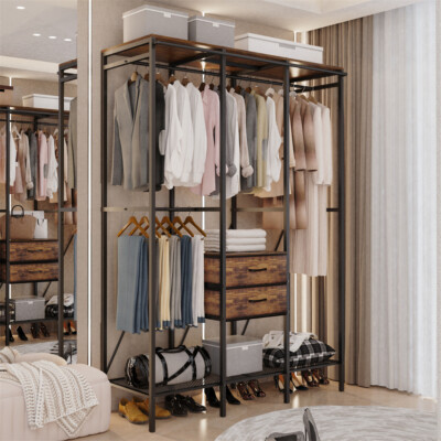 Metal Clothing Closet With Hanging Rack Double Hang Chrome Garment