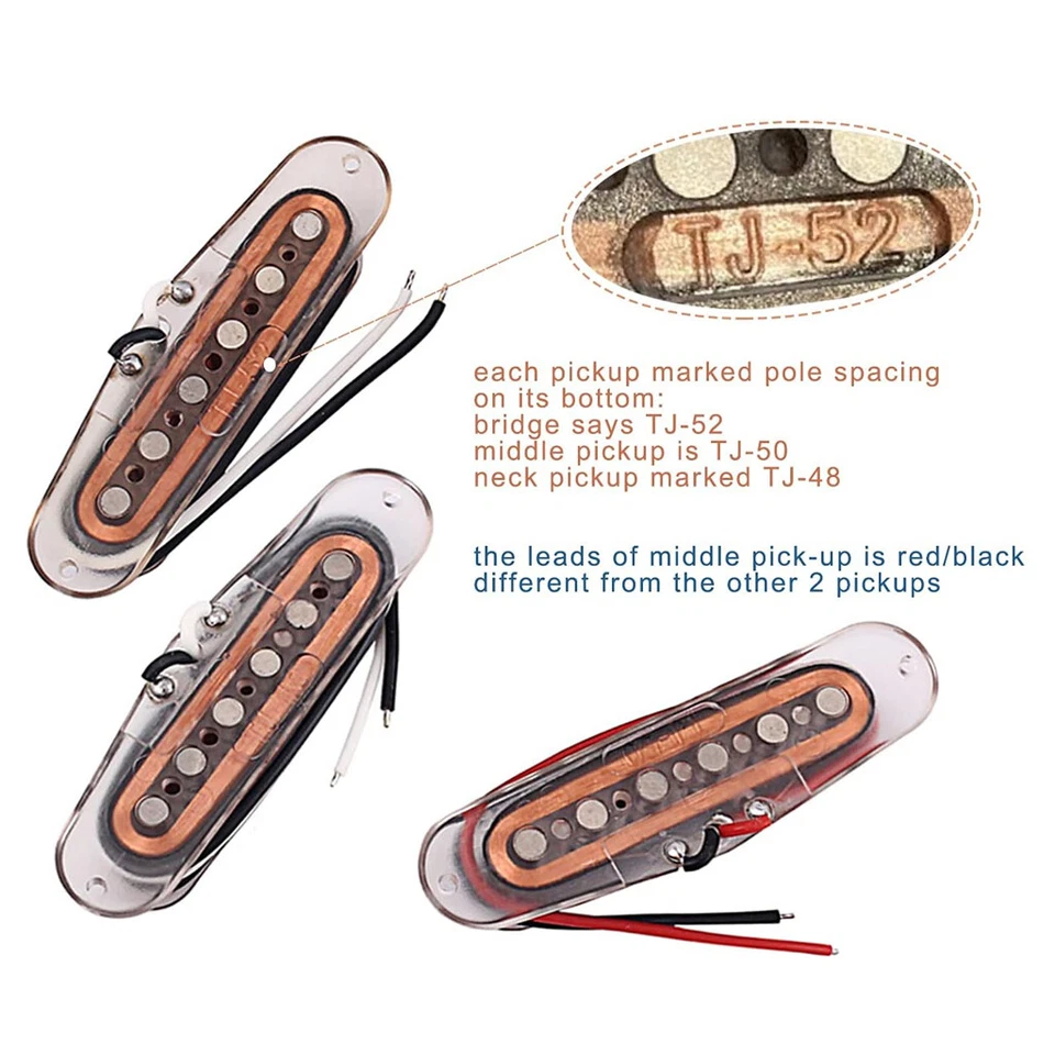 Loaded High-output Alnico V SSS Pickups Single Coil Clear Bobbin for ST Strat - Image 4 of 4
