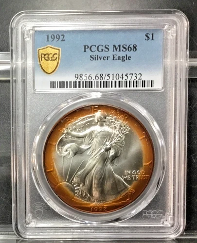 1992 Silver Eagle $1 Beautiful Target Rainbow Ring PCGS MS68 - Fresh Holder