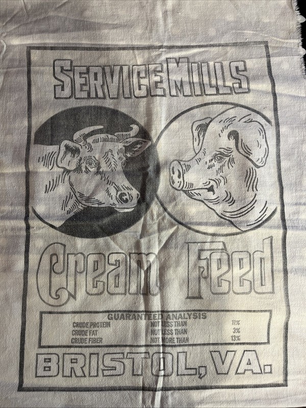 Vintage Muslin Feed Sack Service Mills, Bristol VA