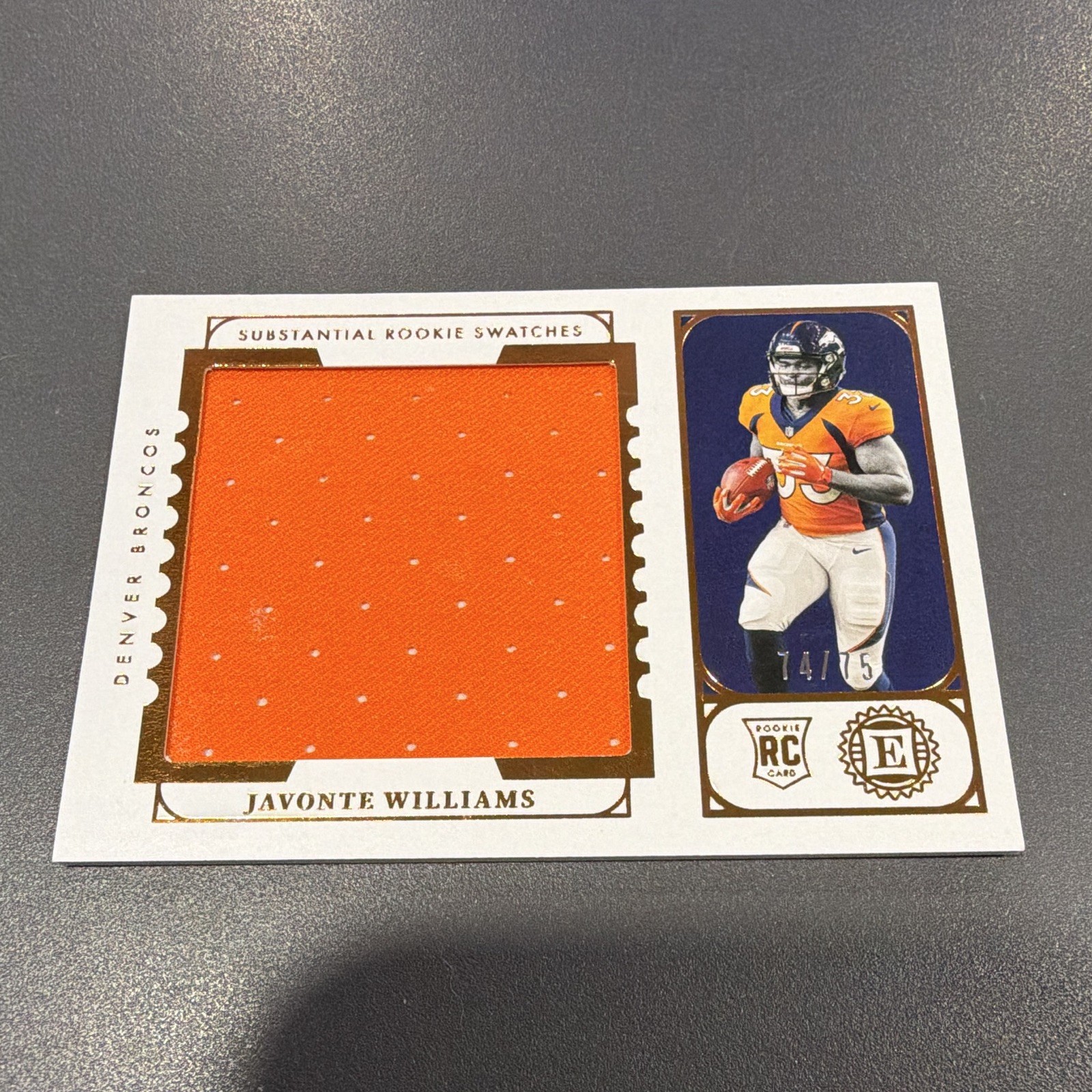 Panini 2021 Encased Javonte Williams Broncos SRS-JWI RC MEM Substantial /75