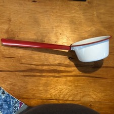 Red & White Enamel Saucepan Long Handle
