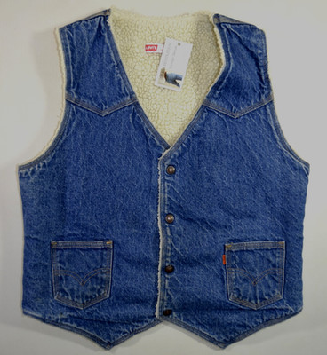 USA Herren VINTAGE LEVIS SHERPA Weste Gilet Gr. L Large Denim Biker Trucker