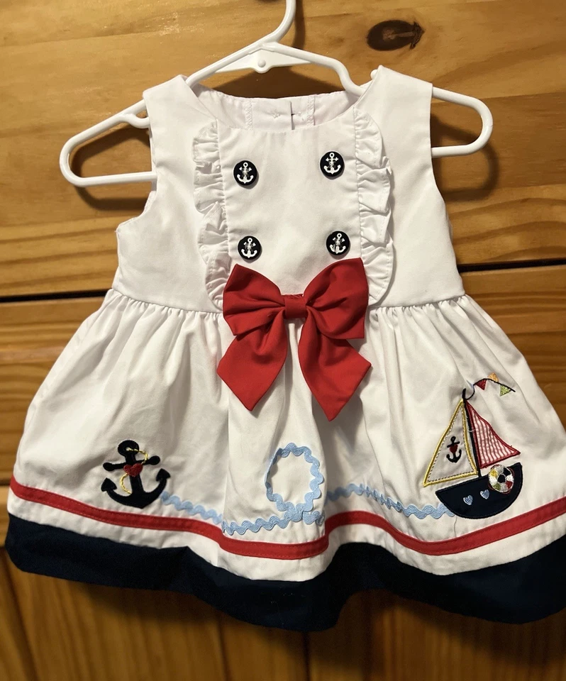 Vestido náutico/marinero Good Lad con cubierta de pañal con lazo rojo grande talla 9 m Foto 2 de 4