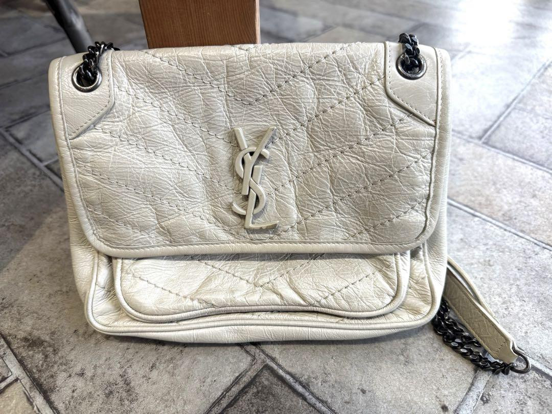 Rare Saint Laurent YSL Monogram Niki Leather Chain Wallet White Fast Shipping