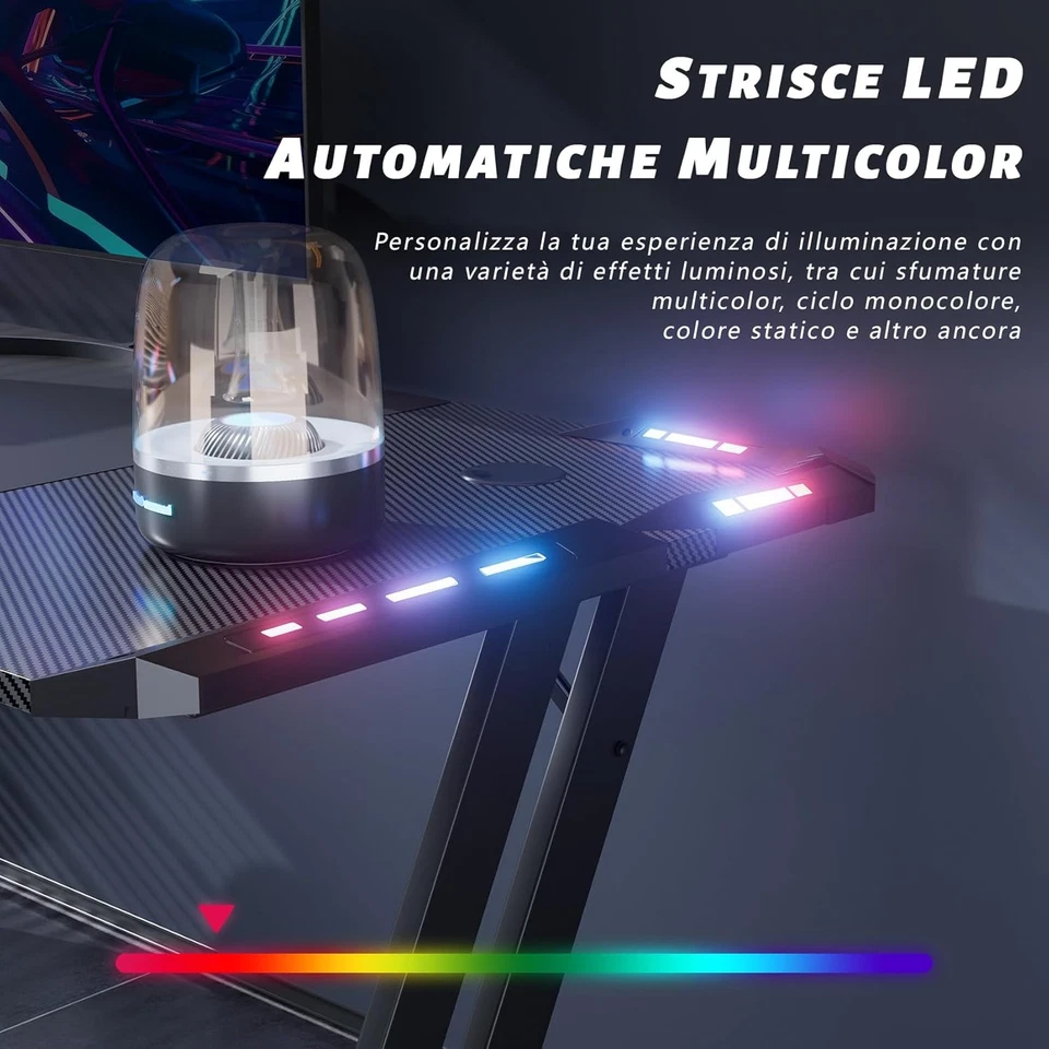 120 X 60 Cm Scrivania Gaming LED, Tavolo Gaming Ergonomica, Postazione Gamer Con - Immagine 4 di 4