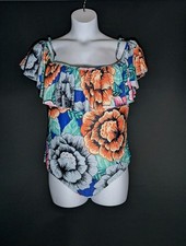3XL Floral Off The Shoulder One Piece Swimsuit With Ruffles