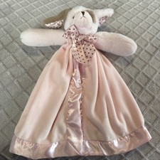 Bearington Baby Pink Plush Puppy Dog Lovie Security Blanket Satin Lovey