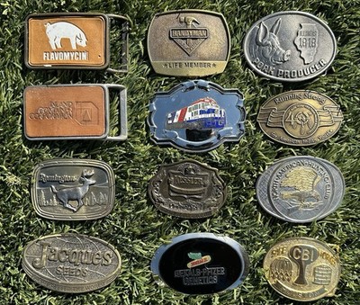 Belt Buckles Lot of 12 Wide Variety Remington Train *Wear on Front & Backs* READ